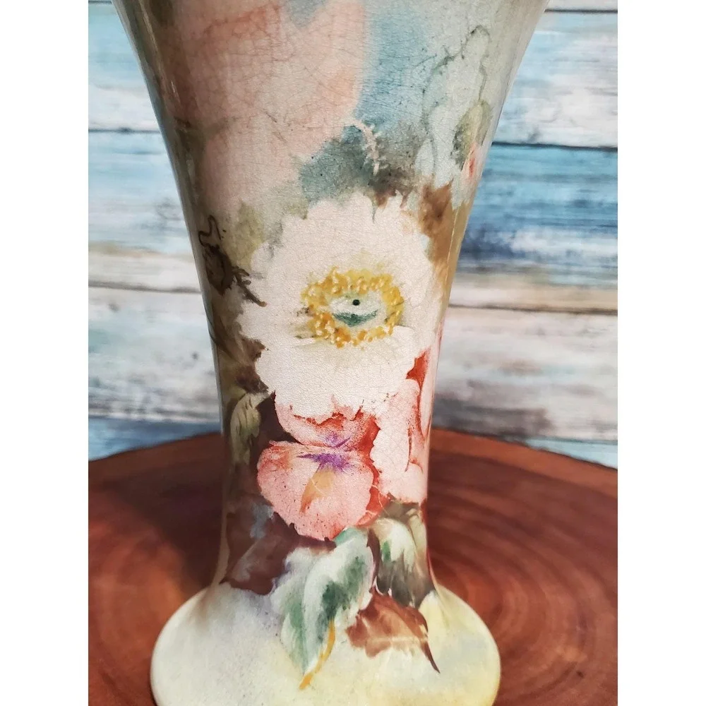 Vintage 1920s‎ O K Lewis Hand Painted Floral Ceramic Vase Art Nouveau Style